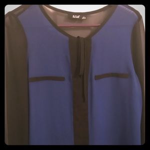 Womens blue and black sheer blouse